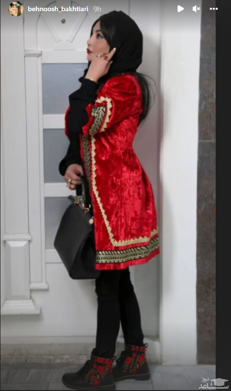 مانتوی قرمز و مدرن بهنوش بختیاری + عکس مانتوی قرمز و مدرن بهنوش بختیاری + عکس