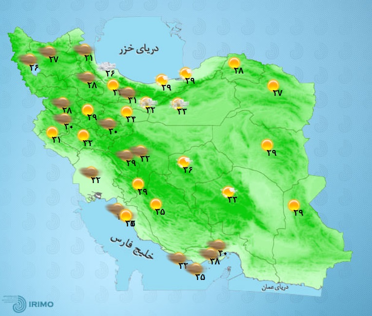 وضعیت آب و هوا، امروز ۱ تیر ۱۴۰۱ / خیزش گرد و خاک در غرب کشور/ رگبار باران در برخی استانها وضعیت آب و هوا، امروز ۱ تیر ۱۴۰۱ / خیزش گرد و خاک در غرب کشور/ رگبار باران در برخی استانها