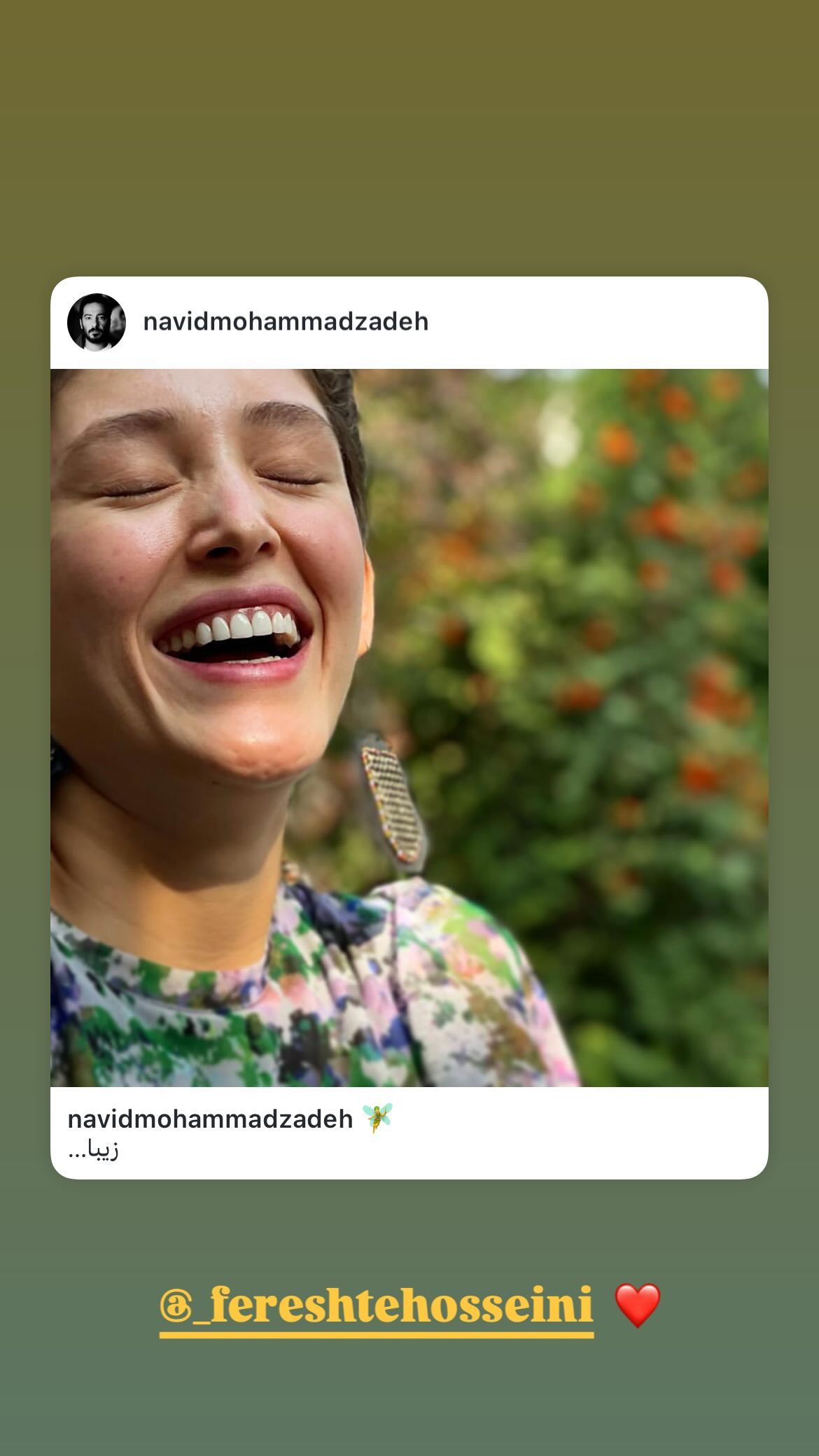 استوری عاشقانه نوید محمدزاده برای فرشته حسینی