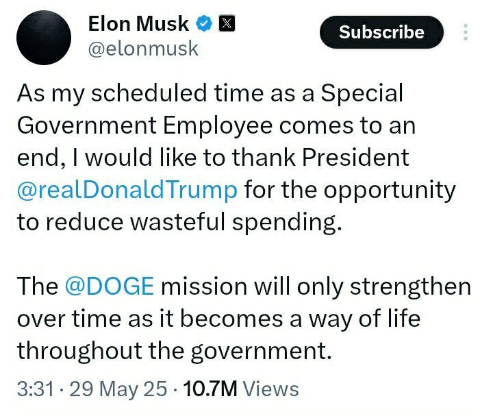 ایلان ماسک رسما از دولت ترامپ خارج شد/عکس