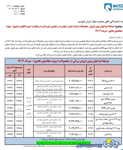 شرایط پیش فروش، فروش فوری و فوق‌العاده محصولات ایران خودرو اعلام شد